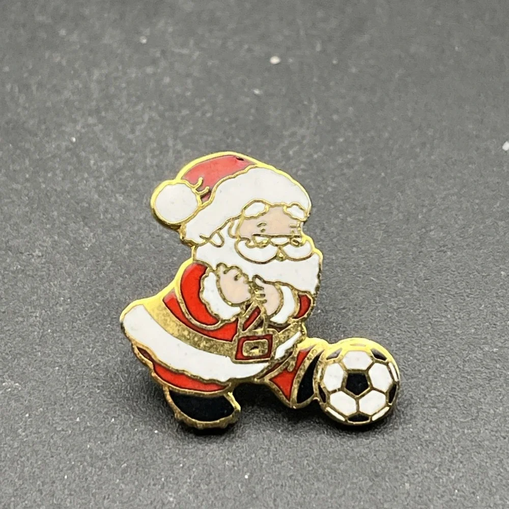 Santa Claus Kicking A‎ Soccer Ball Christmas Holiday Lapel Hat Pin